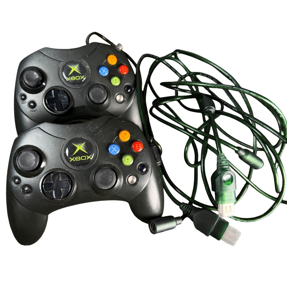 Microsoft Xbox Controller S BUNDLE (2) OEM Vintage Breakaway Cables Video Games